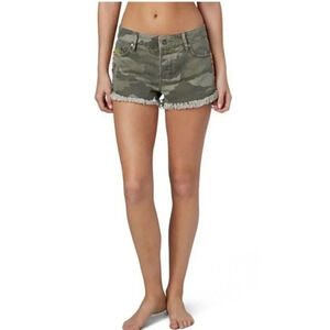 Roxy Denim Shorts Breaking Camo Cutoff Mid Rise Women's Frayed Beaded New